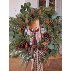 Wieniec zimowy świąteczny na drzwi Boże Narodzenie zielony renifer 60 cm